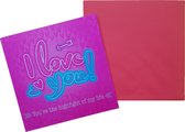 Valentijnskaart Holografisch "I love you - Neon Letters" 16x16 cm | Valentijns Tip