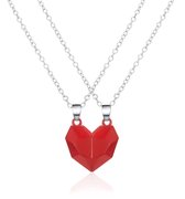 Magnetische Hartjes Ketting | Set Magneten / Magneet | Verzilverde ketting wit / verzilverde ketting wit | Liefde | Romantisch | Cadeau Sieraad Kerst / Sinterklaas / Feestdagen voo