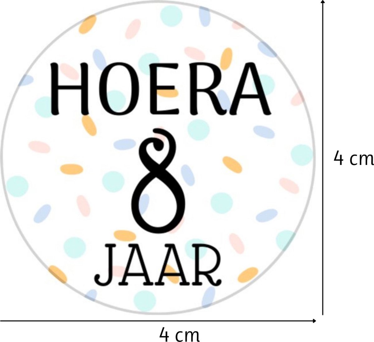 Traktatiestickers Hoera 8 Jaar - Stickervel - Cadeausticker - Wensetiket - Rond 40 mm - Sluitsticker - 20 stuks - Wit Pastel Groen Geel Roze Groen Blauw Paars Confetti - Sticker 8e Verjaardag - Kinder Traktatie - Basisschool Kinderfeestje Feest — afbeelding 4