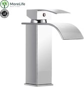 Badkamer Wastafel Kraan - Moderne Badkamer Kraan - Waterval wastafel kraan - Badkamer Kraan met waterval effect - Korte variant in Chrome afwerking