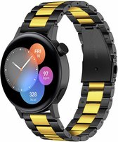 Stalen Smartwatch bandje - Geschikt voor  Huawei Watch GT 3 42mm stalen band - zwart/goud - 42mm - Strap-it Horlogeband / Polsband / Armband