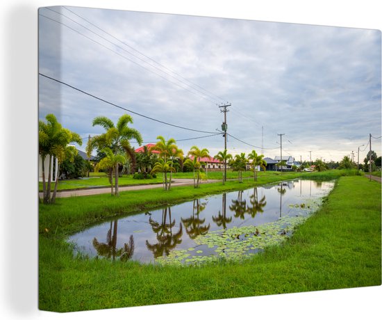 Peinture sur toile Water d'un canal à Paramaribo, Suriname - 120x80 cm - Décoration murale