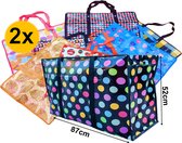 Opbergtas Mega XXXL - De Snuffelaar® Kleur Happy Color -  Grote Tas - Mix - 87x52x22cm met rits - Set van 2 - BIG Shopper- Boodschappentas - Reistas - Waszak - 2 Verschillende Opdr