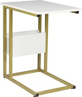 furnibella - TS79gdws Tafel Bijzettafel Salontafel in metaal en Spaanplaat Nachtkastje Koffietafel 55x36x59.5cm Goud + Wit