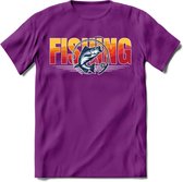 Fishing - Vissen T-Shirt | Grappig Verjaardag Vis Hobby Cadeau Shirt | Dames - Heren - Unisex | Tshirt Hengelsport Kleding Kado - Paars - XXL