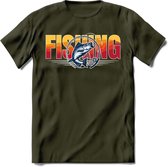 Fishing - Vissen T-Shirt | Grappig Verjaardag Vis Hobby Cadeau Shirt | Dames - Heren - Unisex | Tshirt Hengelsport Kleding Kado - Leger Groen - L