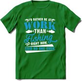 Liever Vissen Dan Werken - T-Shirt | Grappig Verjaardag Vis Hobby Cadeau Shirt | Dames - Heren - Unisex | Tshirt Hengelsport Kleding Kado - Donker Groen - S