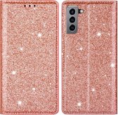 Glitter Book Case - Samsung Galaxy S22 Plus Hoesje - Rose Gold