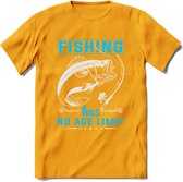 Fishing Has No Age Limit - Vissen T-Shirt | Blauw | Grappig Verjaardag Vis Hobby Cadeau Shirt | Dames - Heren - Unisex | Tshirt Hengelsport Kleding Kado - Geel - XL