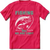 Fishing Has No Age Limit - Vissen T-Shirt | Aqua | Grappig Verjaardag Vis Hobby Cadeau Shirt | Dames - Heren - Unisex | Tshirt Hengelsport Kleding Kado - Roze - S