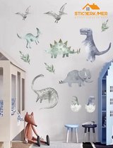 Stickerkamer® dinosaurus - muursticker - 12 delig - dino's - jongens - slaapkamer - kinderkamer - wanddecoratie