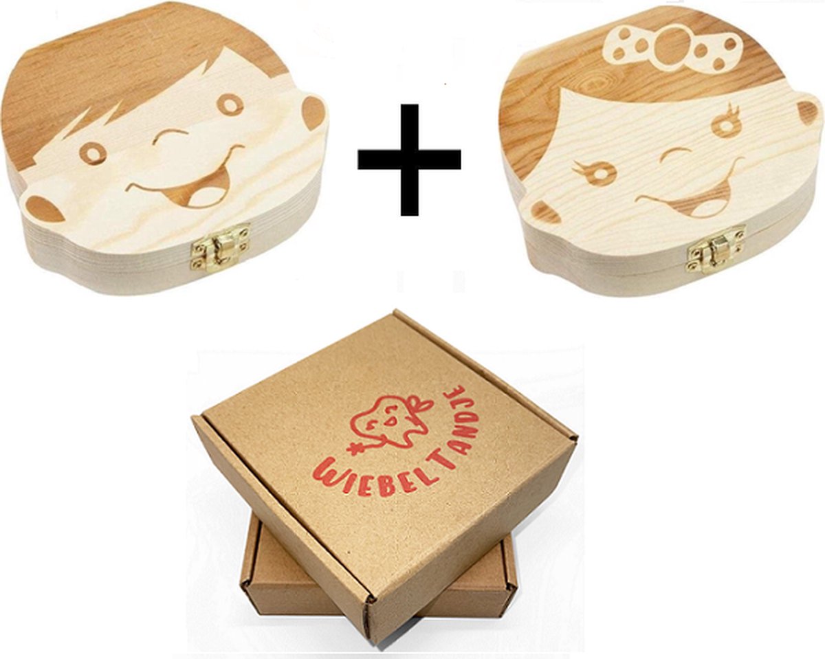Goedkoopste WiebelTandje Tanden Doosje Hout COMBI PAKKET - JONGEN en MEISJE HOUT NEDERLANDS outen Tandendoosje - Melktanden Bewaardoosje Voor Kinderen – Haarlokdoosje Hout – Kraamcadeau – Baby Geboorte Cadeau