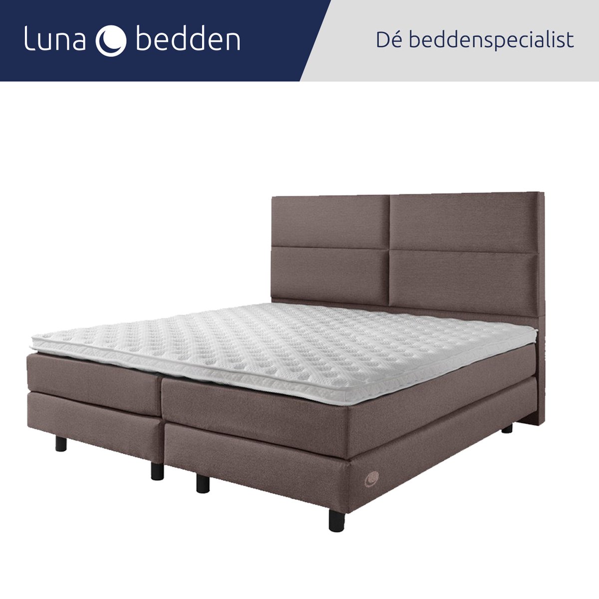 Luna Bedden - Boxspring Bella - 140x210 Compleet Bruin 4vaks Bed