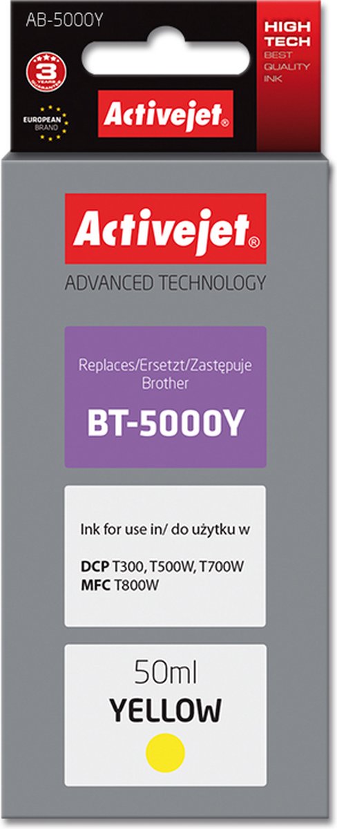 Activejet AB-5000Y inkt (vervanging Brother BT-5000Y; Supreme; 50 ml; geel)