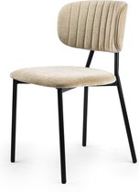 Retro - Eetkamerstoelen - set van 2 - stoffen zit - crème - gebogen rugleuning - stalen frame - zwart