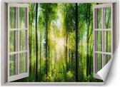 Trend24 - Behang - Raam - Zonnestralen In Het Bos - Behangpapier - Fotobehang Natuur - Behang Woonkamer - 210x150 cm - Incl. behanglijm