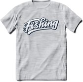 Fishing - Vissen T-Shirt | Grappig Verjaardag Vis Hobby Cadeau Shirt | Dames - Heren - Unisex | Tshirt Hengelsport Kleding Kado - Licht Grijs - Gemaleerd - XXL