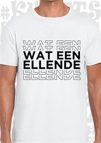 WAT EEN ELLENDE heren t-shirt - Wit - Maat XXXL - korte mouwen - leuke shirtjes - grappig - humor - quotes - kwoots - wat een puinhoop