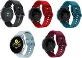 Smartwatch bandjes - 5 pack - Geschikt voor Samsung Galaxy Watch 5 (incl. Pro) en Galaxy Watch 4, Watch 3 41mm, Active 2, 20mm horlogebandje - Siliconen - Fungus - Zwart Rood Licht