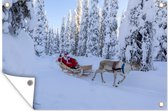 Muurdecoratie Rendier trekt de kerstman op een slee in Lapland - 180x120 cm - Tuinposter - Tuindoek - Buitenposter