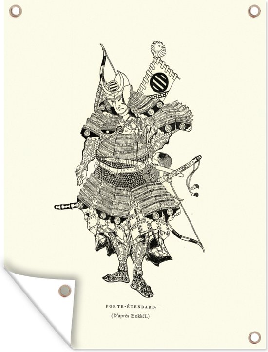 Tuinposter - Tuindoek - Tuinposters buiten - Vintage ets van een Samurai in een harnas - 90x120 cm - Tuin