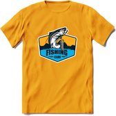 Fishing - Vissen T-Shirt | Grappig Verjaardag Vis Hobby Cadeau Shirt | Dames - Heren - Unisex | Tshirt Hengelsport Kleding Kado - Geel - L