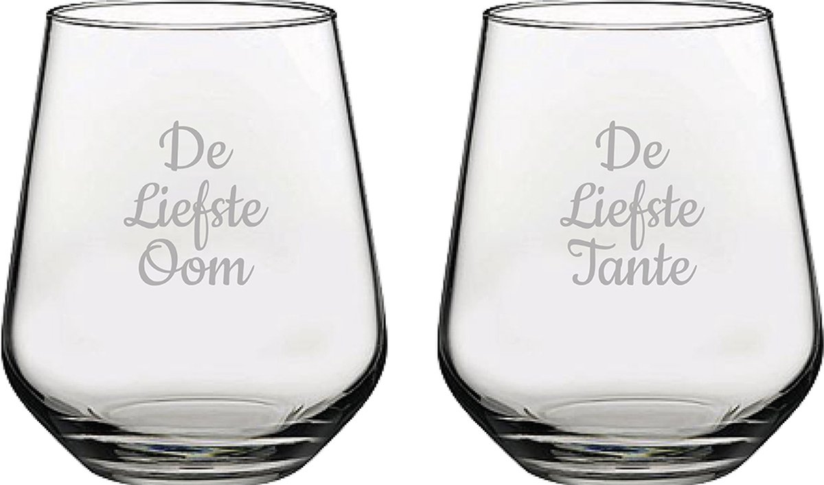 Gegraveerde Drinkglas 42,5cl De Liefste Tante-De Liefste Oom