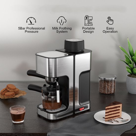 SAUADY Kompakte Espresso-Kaffeemaschine Espressomaschine mit Milchaufschäumer für Haus Büro Cafés und Hotels Weiß 19.5 * 26 * 28CM