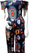 Dames Jumpsuit - Bloemenprint - Marineblauw - Maat S/M (472#)