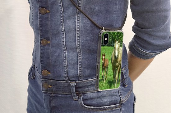 Coque avec cordon iPhone X - Cheval - Poulain - Animaux - Siliconen - Bandoulière - Coque arrière avec cordon - Coque pour téléphone avec cordon - Coque avec corde