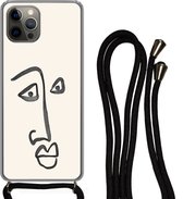 Hoesje met koord Geschikt voor iPhone 13 Pro Max - Gezicht - Ogen - Line Art - Siliconen - Crossbody - Backcover met Koord - Telefoonhoesje met koord - Hoesje met touw