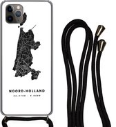 Hoesje met koord Geschikt voor iPhone 11 Pro Max - Noord-Holland - Wegenkaart Nederland - Zwart - Siliconen - Crossbody - Backcover met Koord - Telefoonhoesje met koord - Hoesje met touw