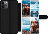 Bookcase Geschikt voor iPhone 11 Pro Max telefoonhoesje - Schotse hooglander - IJs - Collage - Met vakjes - Wallet case met magneetsluiting