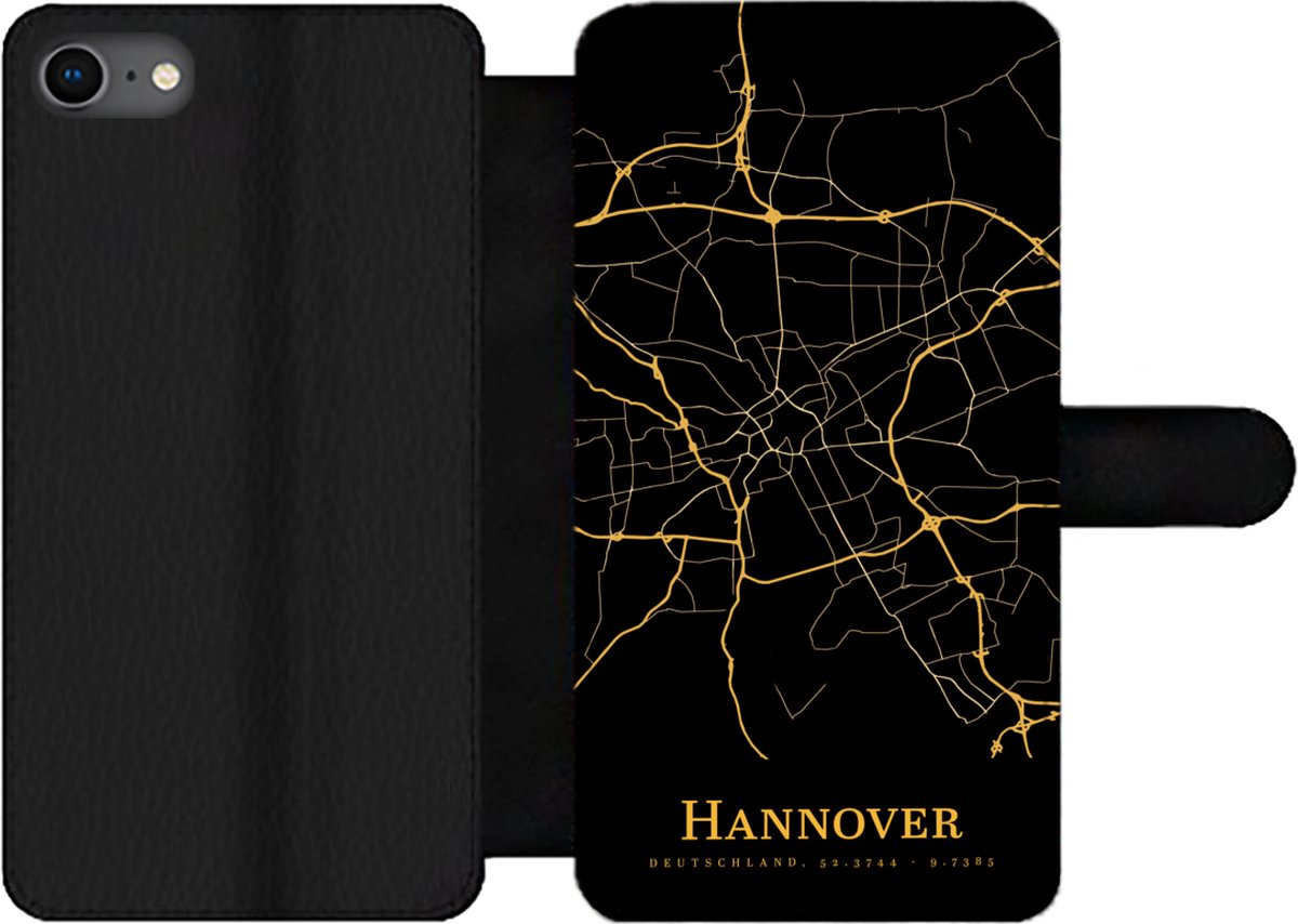 Telefoonhoesje Geschikt voor iPhone 8 telefoonhoesje - Hannover - Kaart - Goud - Met vakjes - Wallet case met magneetsluiting