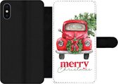 Bookcase Geschikt voor iPhone XS telefoonhoesje - Kerst - Auto - Spreuken - Quotes - Merry Christmas - Met vakjes - Wallet case met magneetsluiting