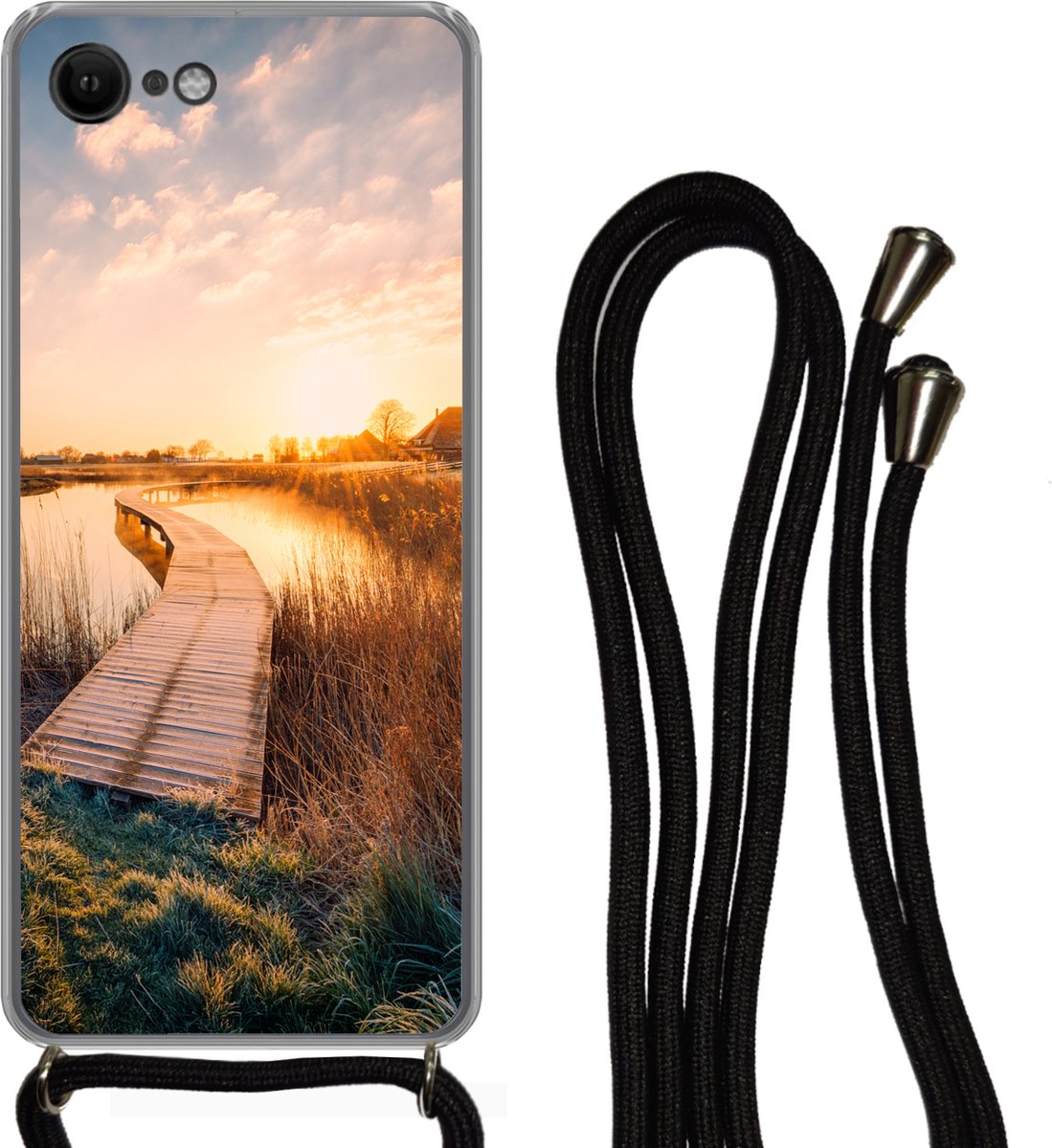 Telefoonhoesje Geschikt voor iPhone 7 - Zonsondergang in de Nederlandse polder - Siliconen - Crossbody - Backcover met Koord - Telefoonhoesje met koord - Hoesje met touw Telefoonhoesje