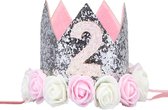 Verjaardag hoedje Wit/Zilver/Roze 2 jaar - hoed 1e verjaardag - cakesmash - hoedje - 2 - birthday