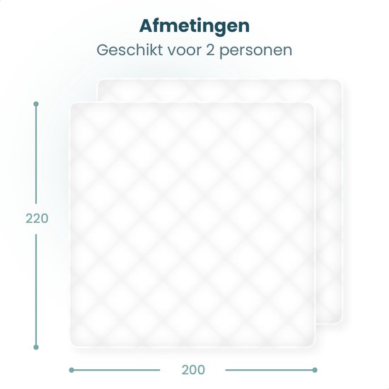 Afmetingen van een dekbed: 200 x 220 cm, geschikt voor 2 personen.