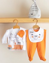 Miniworld - newborn kleding - newborn set - newborn mutsje - kraamcadeau meisje - kraamcadeau jongen - kraamcadeau - kraampakket - Babyshower Cadeau Setje 5/delig - Oranje - 0-3 Maanden