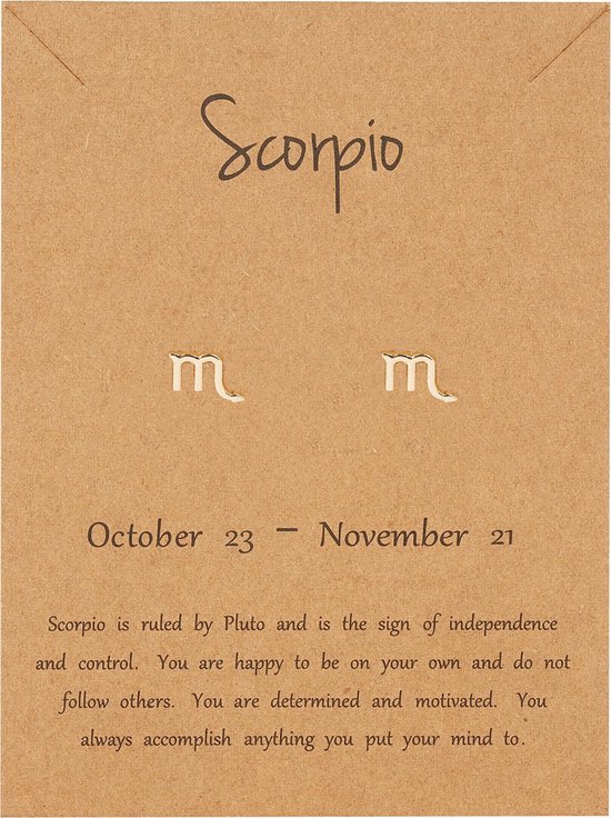 Bixorp Stars - Boucles d' Boucles d'oreilles en métal doré Signe du zodiaque Scorpion (Scorpion) & Informations anglaises sur le signe du zodiaque