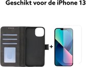 Apple Iphone 13 hoesje zwart bookcase + screen protector / iphone 13 hoesje wallet case zwart met kaart houder + tempert glas protectie