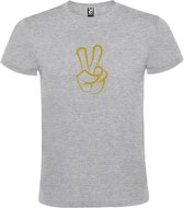 Grijs  T shirt met  "Peace  / Vrede teken" print Goud size M