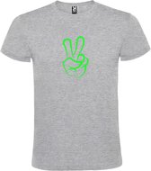 Grijs  T shirt met  "Peace  / Vrede teken" print Neon Groen size XXL