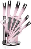Swiss Pro+ - SP-KSBLK-S - 8-delige Keukenmessenset met Standaard - Keramisch Messenset - RVS | Inclusief Messenblok - Pink