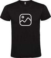 Zwart  T shirt met  " Geen foto icon " print Wit size XS