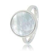 *My Bendel - Ring zilver met ronde grote Pearlshell - De 12 mm ronde parelmoer edelsteen in deze ring zorgt voor uniek effect - Met luxe cadeauverpakking