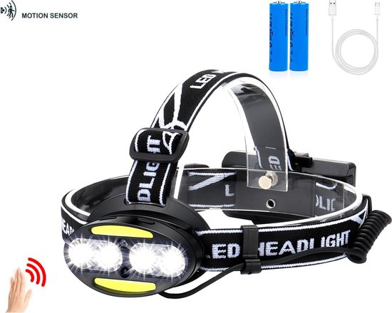 Krachtige LED Hoofdlamp met aan/uit-sensor en 4 Lampen| 3500 Lumen | 800  Meter Bereik... | bol.com