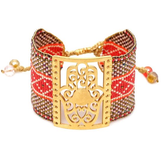 Marama - bracelet Hamsa Hand Miyuki perles de verre - réglable - bracelet femme
