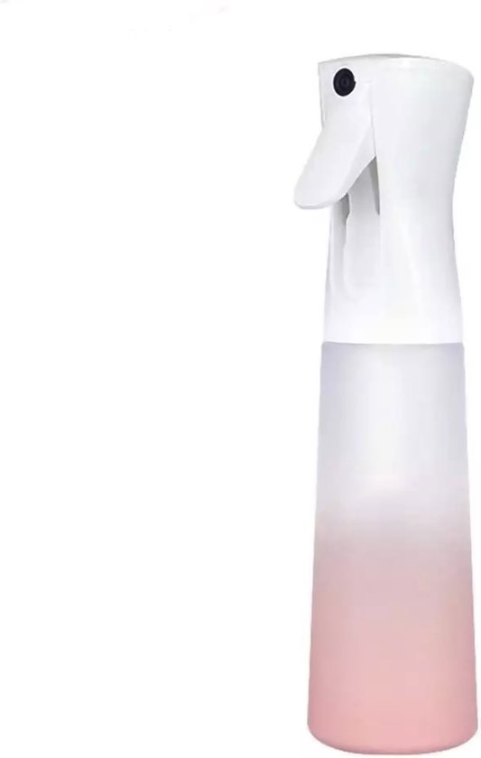 Flacon pulvérisateur dégradé blanc et rose avec déclencheur blanc ergonomique.