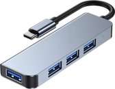 Aluminium USB Type-C naar USB 3.0 Hub - 4 Poorten Adapter - met 1 USB-3.0 en 3 USB-2.0 poorten | Draagbaar USB- C Dock | Compatibel met MacBook, Windows, Linux